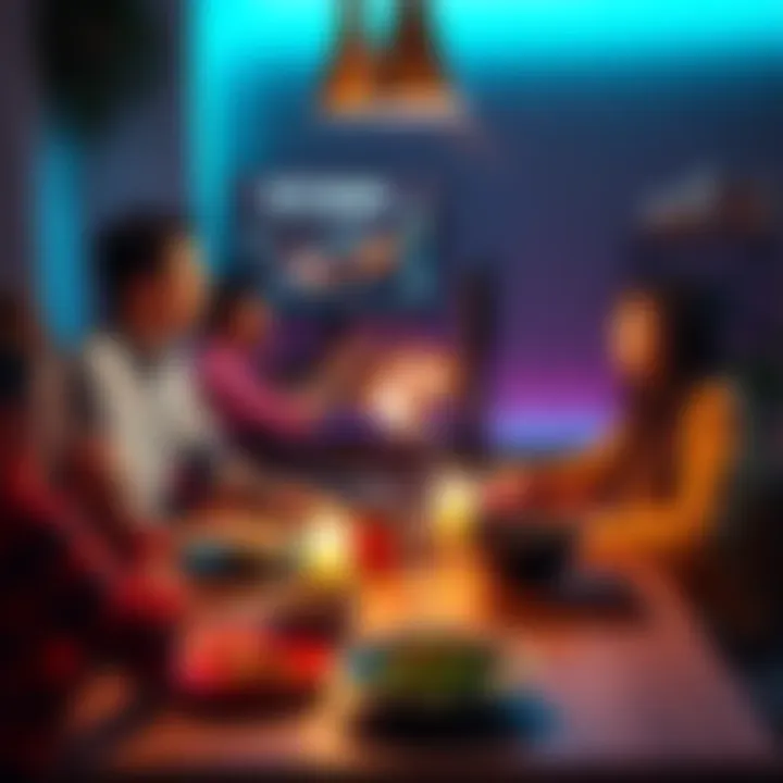 A computer setup showing RTX 3060 graphics card rendering performance during a family dinner