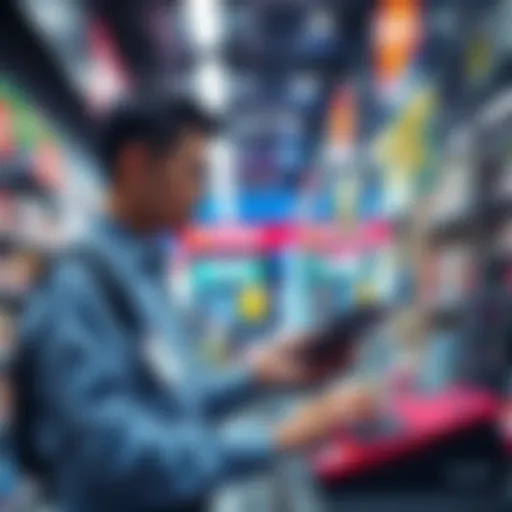 An employee at a retail store taking down listings of prohibited Chinese electronics from online platforms.