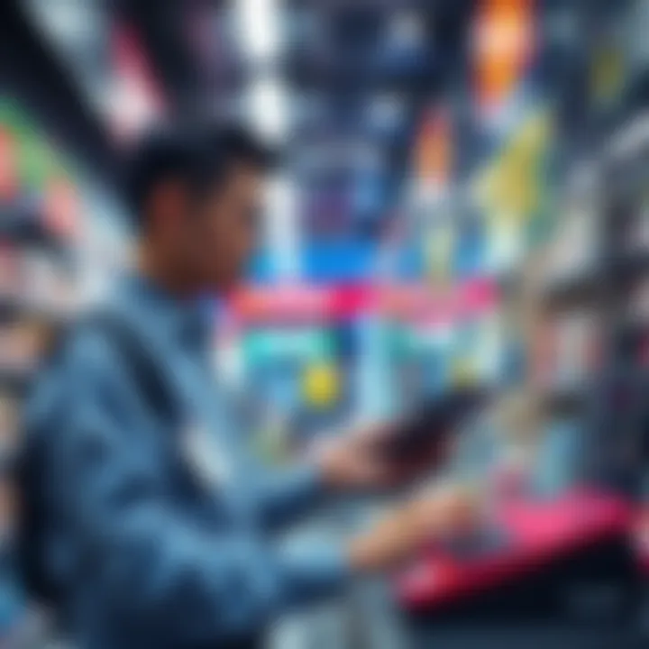 An employee at a retail store taking down listings of prohibited Chinese electronics from online platforms.