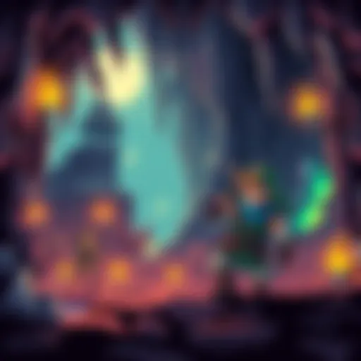 Colorful pixel art showcasing a retro dungeon with classic game elements inspired by Zelda and Tunic, featuring a hero character exploring the environment with torches and monsters.