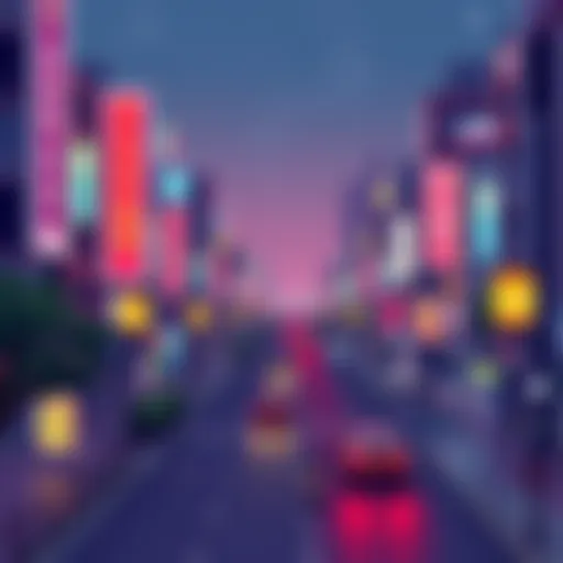 A retro-style pixel art scene depicting Huarong Road in 1-bit style using a threshold approach
