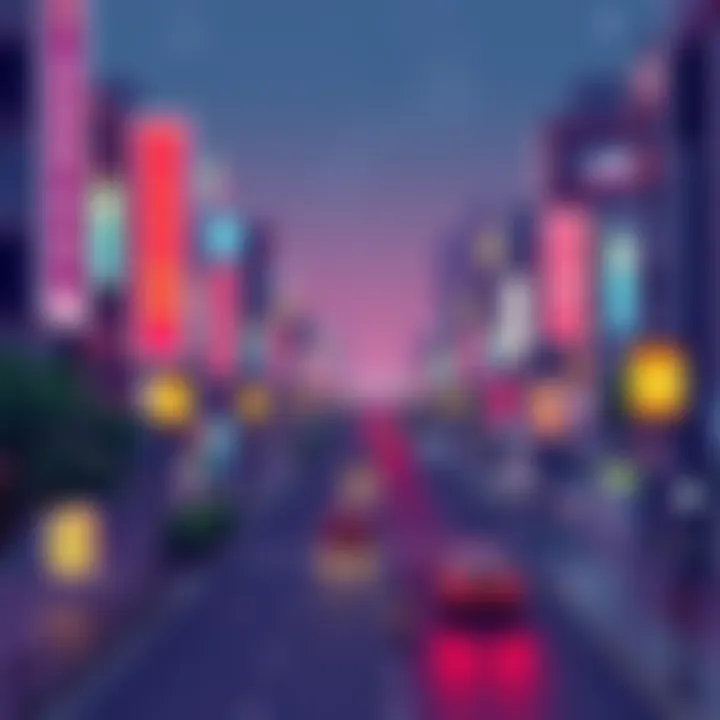 A retro-style pixel art scene depicting Huarong Road in 1-bit style using a threshold approach