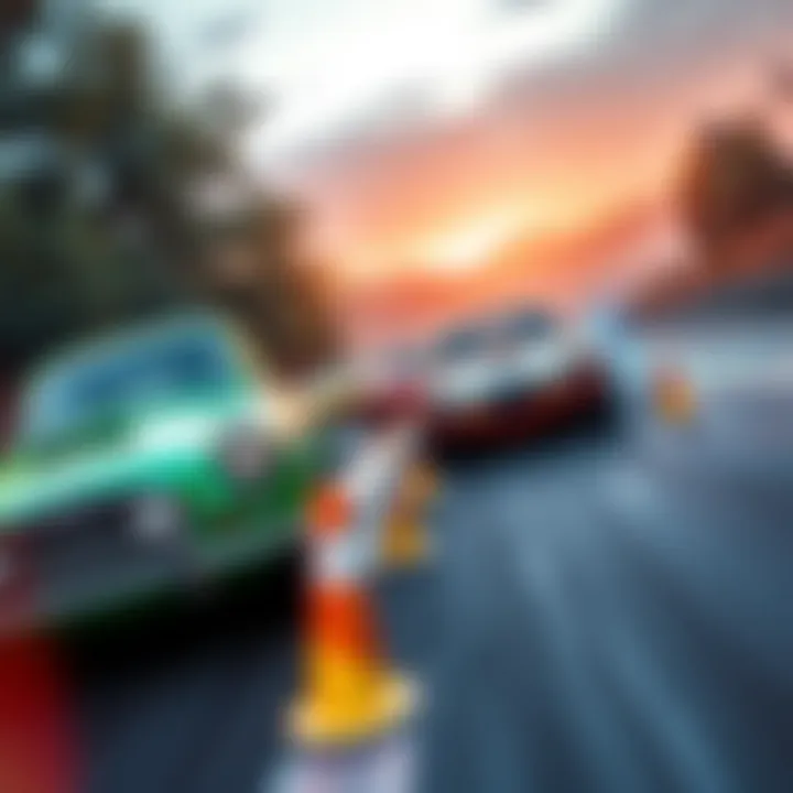 Retro racing cars on track A vibrant scene of retro racing cars speeding on a track, capturing the excitement of the upcoming Old School Rally launch.