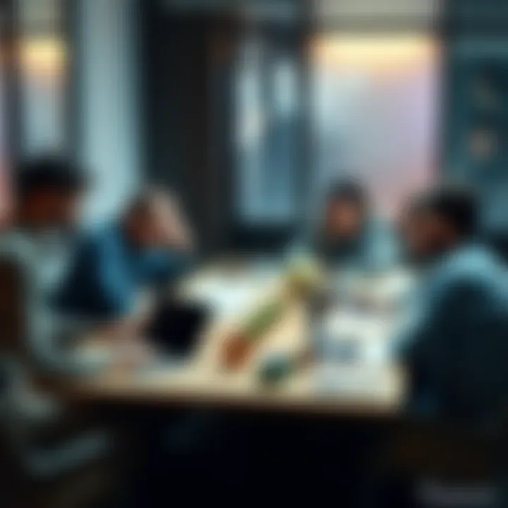 A team of people discussing ideas around a table with sketches and laptops, symbolizing project renewal.