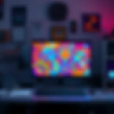 An artist's desk displaying a vibrant pixel art piece with bright colors and intricate designs that showcase improvement