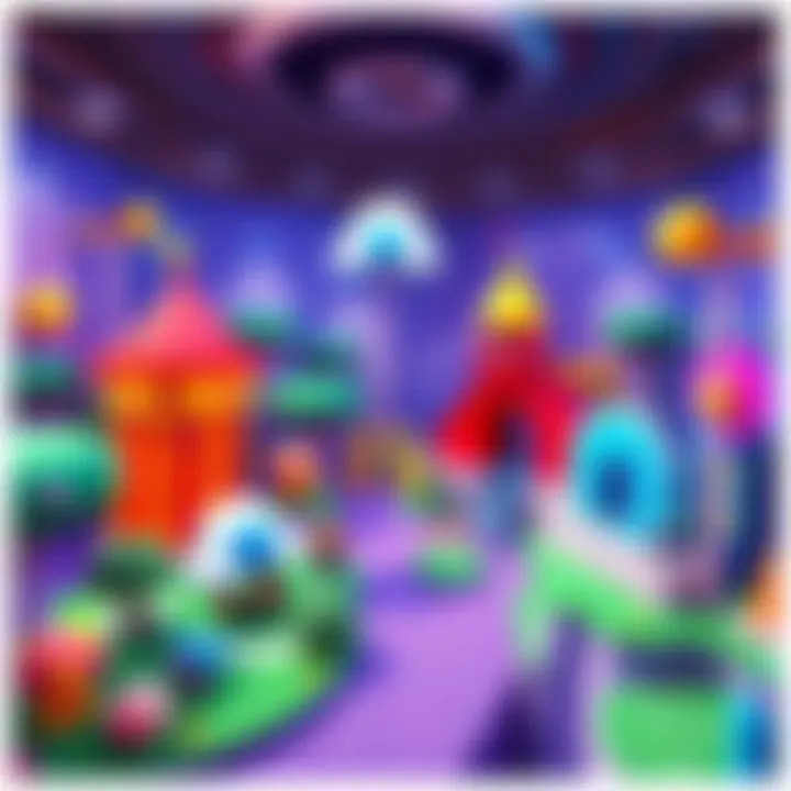 A vibrant and engaging virtual world scene featuring playful characters and colorful environments reminiscent of classic online games.