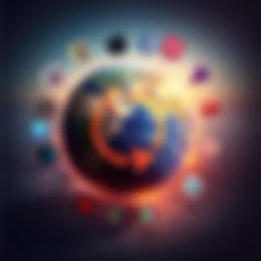 A visual representation of Earth with a rewind symbol, depicting technological elements like smartphones and social media icons merging with nature.
