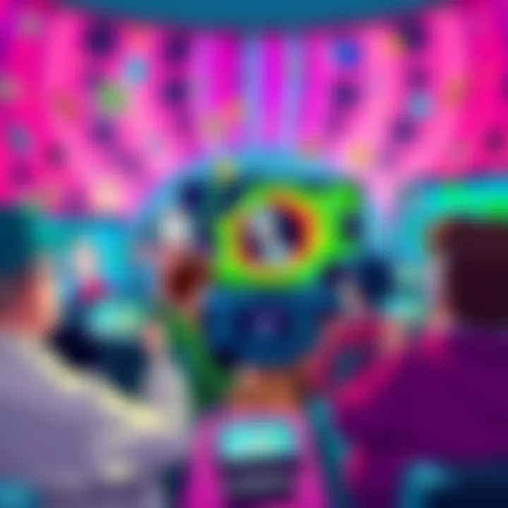 Fans of Rick and Morty watching a vibrant interdimensional cable stream on various devices, surrounded by colorful graphics and animated characters.