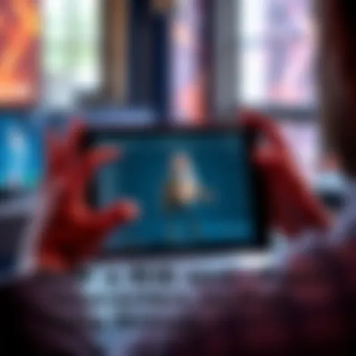 A person using the Nomad app on an iPad to rig and pose a 3D character model