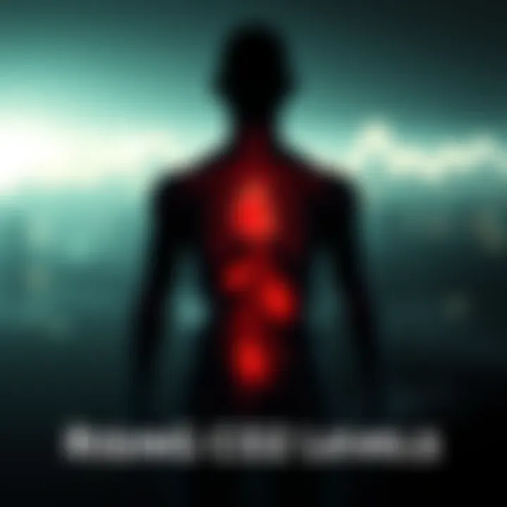 A graphic representation of rising carbon dioxide levels in the atmosphere, showing a human silhouette with highlighted blood vessels to indicate health impact.