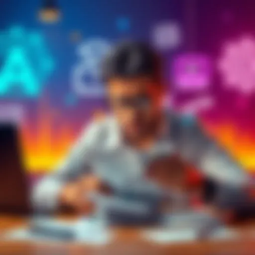A worried person looking at monthly bills on a table with AI logos in the background