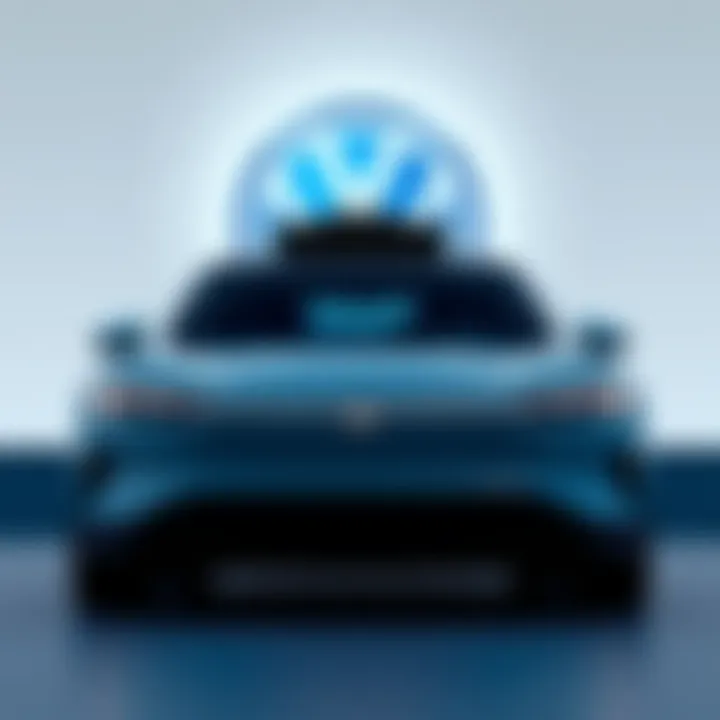 Rivian electric vehicle with Volkswagen logo and investment symbol in the background