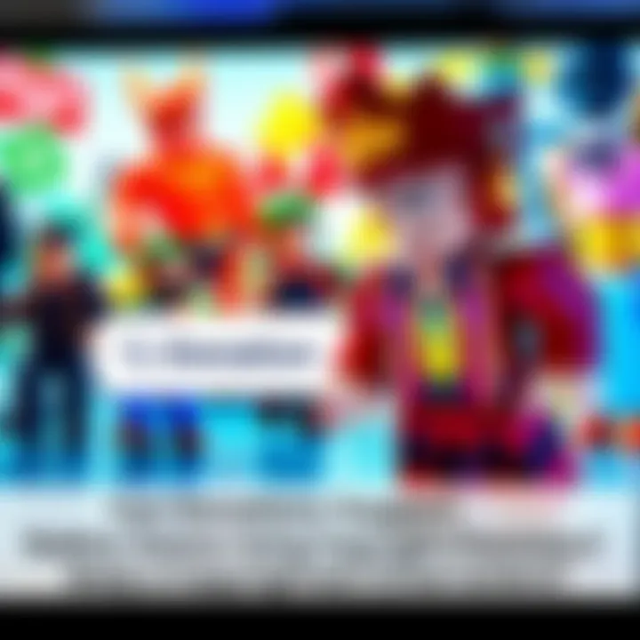 A colorful Roblox character inspired by popular video game figures, next to a donation button on a screen.