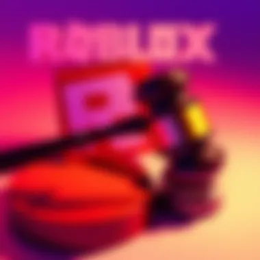 Roblox logo next to a gavel symbolizing legal action in the wrongful death case of a young player