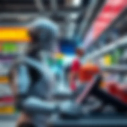 A robot replacing a cashier at a retail store, illustrating job automation