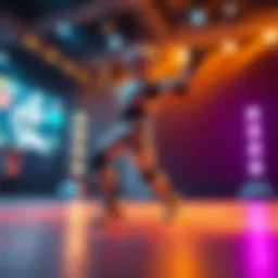 A robot performing dynamic dance moves on stage, showcasing advanced choreography and technology.