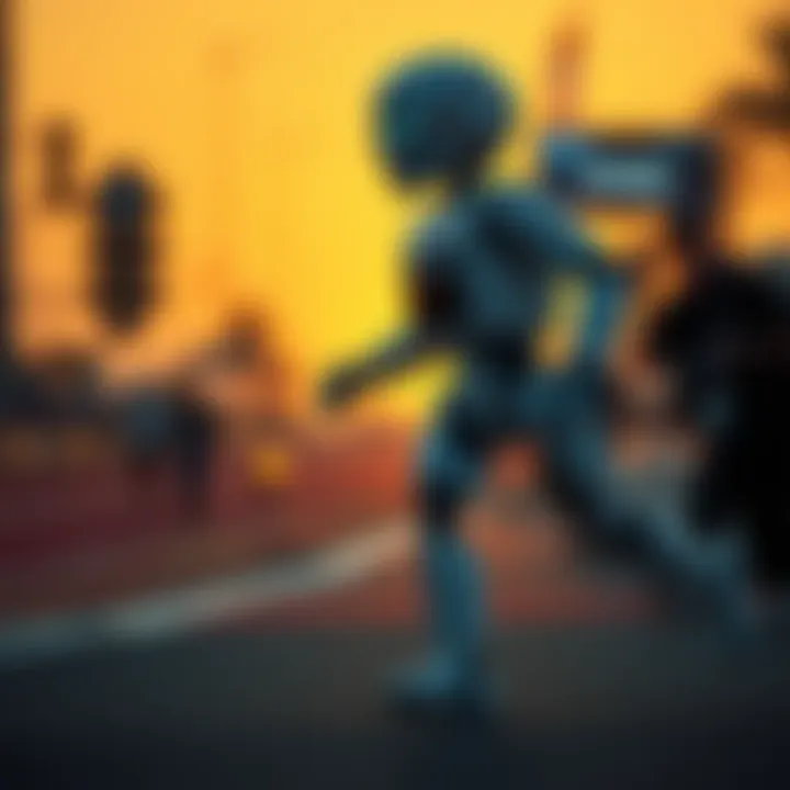 A robot participating in a half marathon under extreme heat, with service team nearby monitoring its performance.