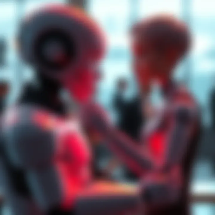 A robot engaging in a conversation with a person, showcasing a respectful dialogue