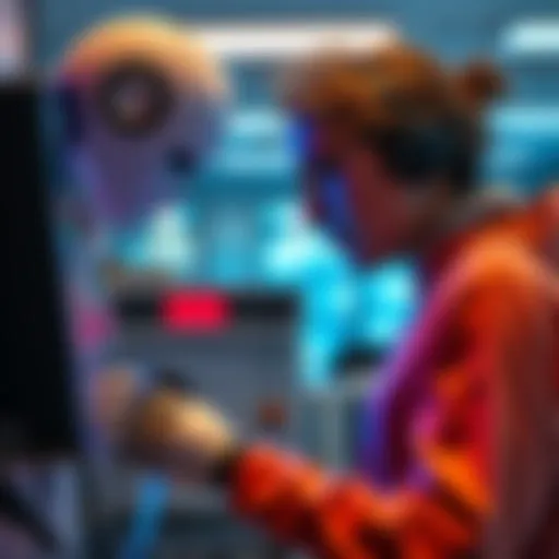 A robot performing a job while a person looks on with concern
