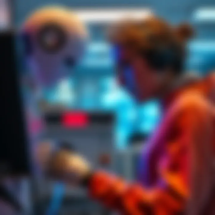 A robot performing a job while a person looks on with concern
