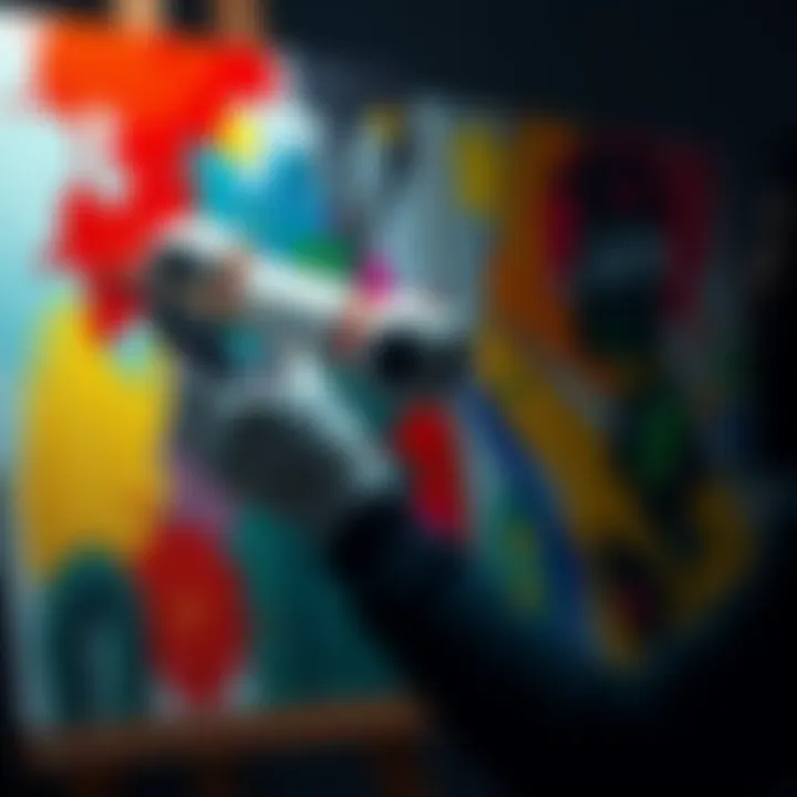 A robot arm painting on a canvas with vibrant colors, guided by AI technology.