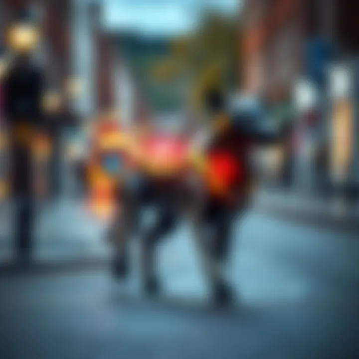 A sleek, robotic police dog patrolling a street in Nottinghamshire, showcasing its advanced technology and design for law enforcement.