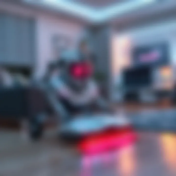 Robot doing household chores A robot vacuum cleaner working in a modern living room, highlighting the impact of automation on daily tasks.