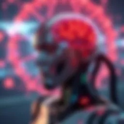A futuristic robot with a glowing digital brain represents advancements in AI and LLMs leading to AGI.