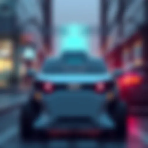 A robotaxi vehicle on the street with a digital remote assistance icon above it, implying the need for outside help.