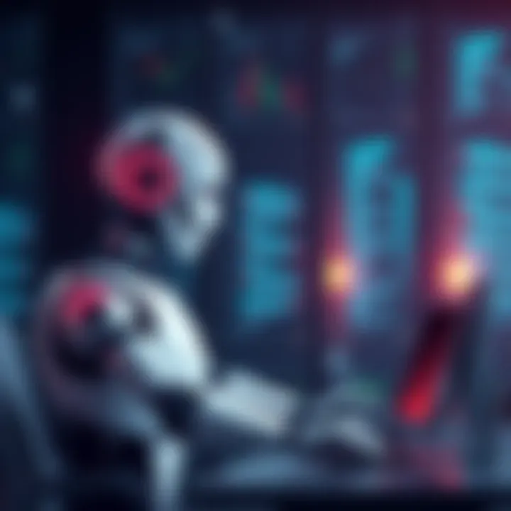 An illustration showing a robot working alongside a person on a computer, symbolizing the collaboration between Robotic Process Automation and artificial intelligence.