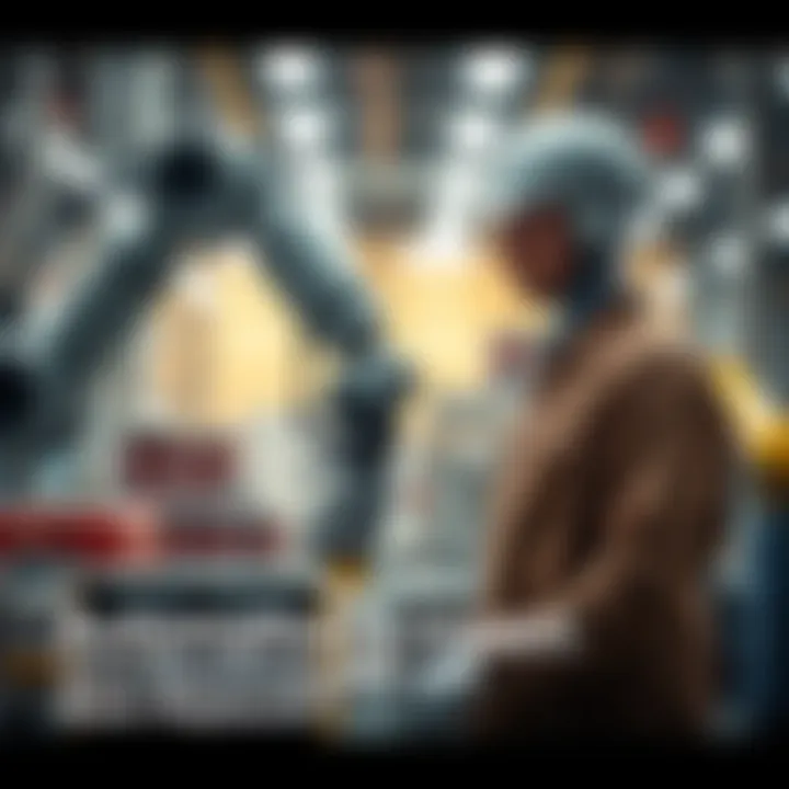 A robotic arm is assisting a human worker in a factory setting, showcasing automation in the workplace.
