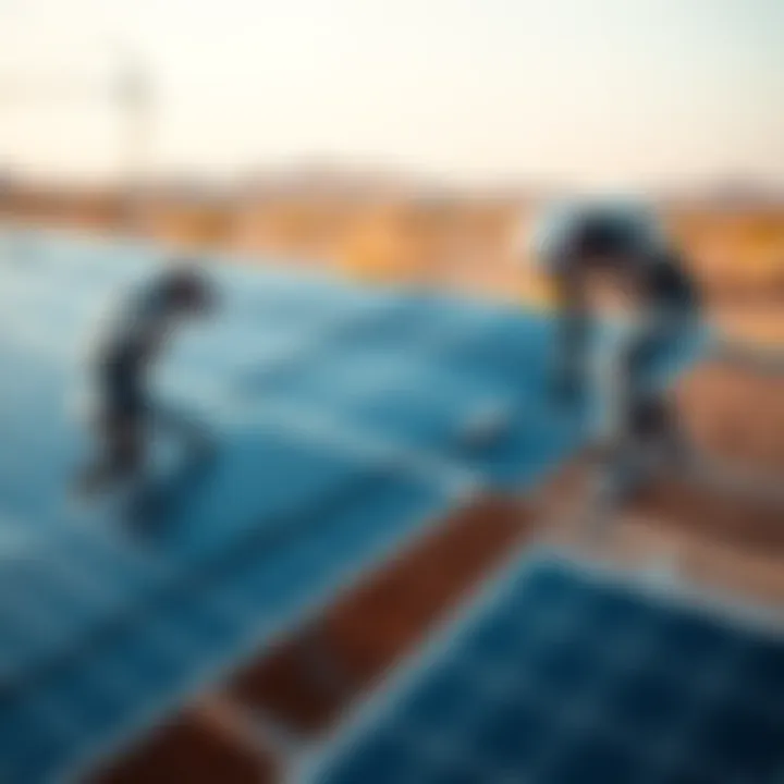 Robots working in the desert to install solar panels, showcasing advanced technology in renewable energy.