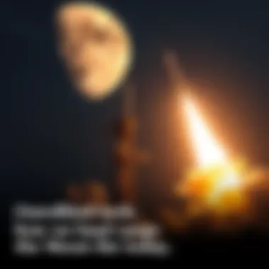 Rocket Launching Cargo to Moon A rocket lifting off from a launch pad, flames and smoke trailing behind as it heads towards the moon.