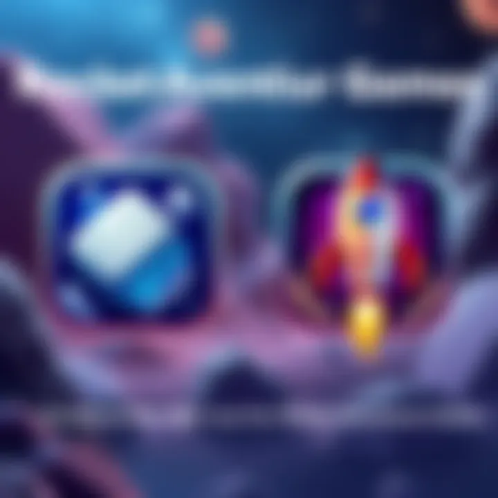 Two app icon designs for Rocket Adventure game, one with an asteroid and one featuring a rocket, displayed side by side for comparison.