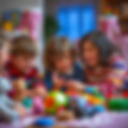Adults engaging in fun role-play as child characters in a playful setting with toys around.