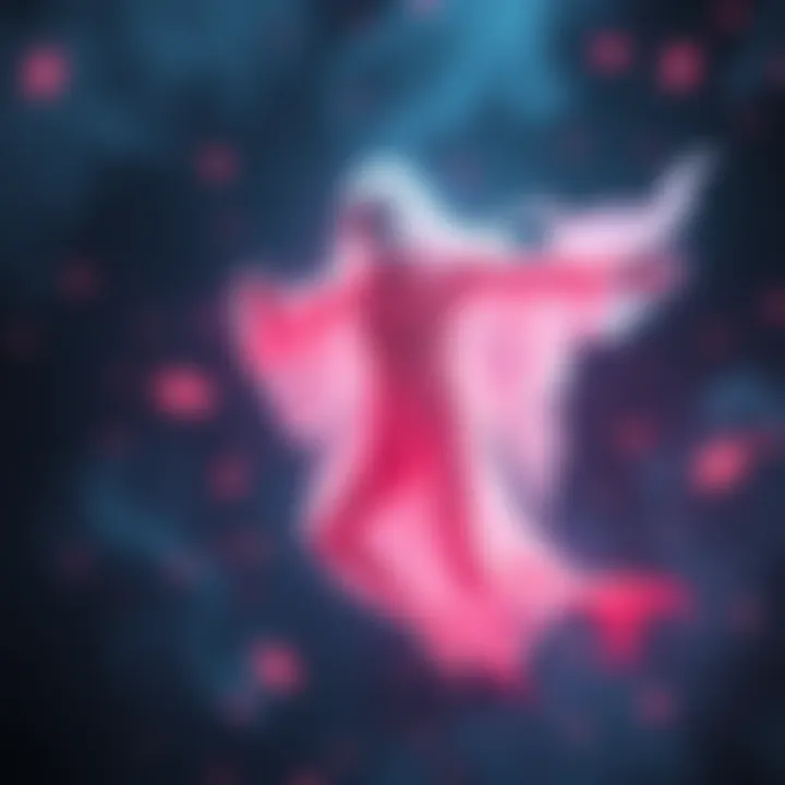 A digital representation of a ghostly character in a roleplay game, floating in a mystical environment, symbolizing character death and the reactions of players.