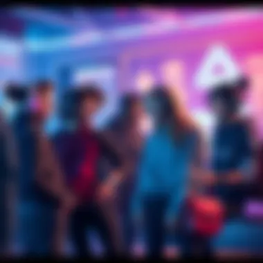 A group of fictional characters interacting in a vibrant online setting, showcasing their personalities and evolving storylines.