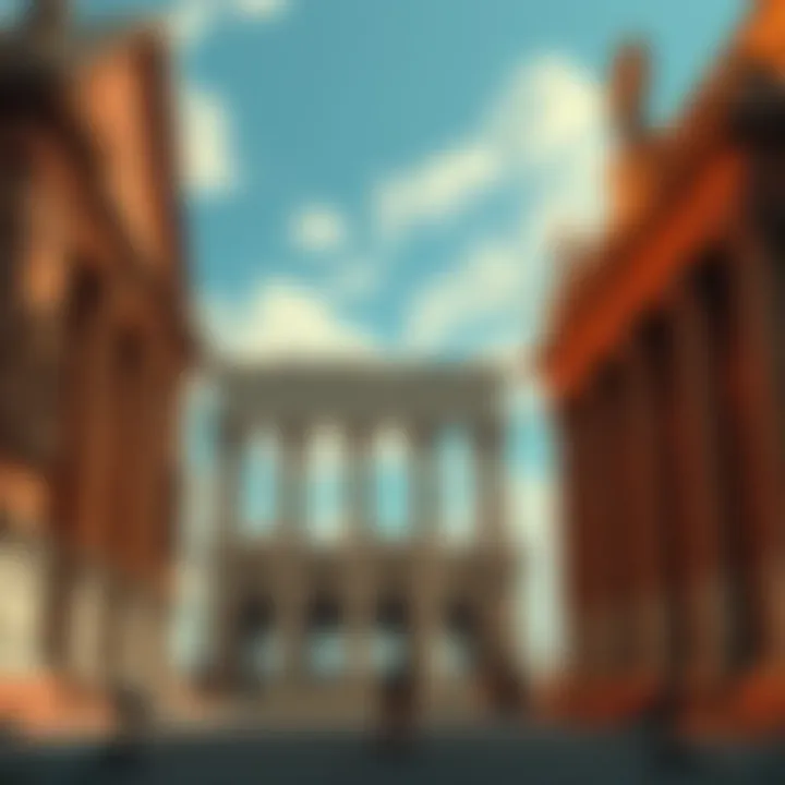 Roman Style Fallout Art An artwork combining Roman architecture with the Enclave propaganda style from Fallout, featuring bold colors and iconic imagery.