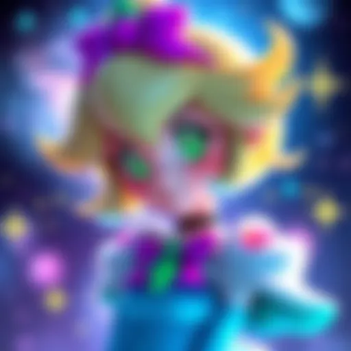A colorful artistic representation of Rosalina from the game series, showcasing her in a starry, cosmic background.