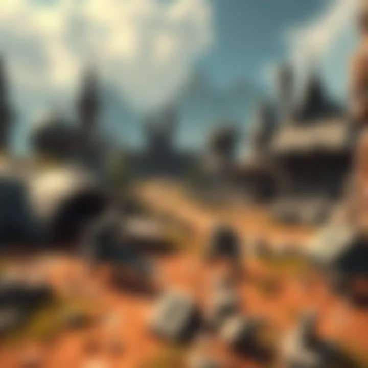Detailed illustration of RPG game terrain with various enemy models on display, focusing on visual elements and design choices.