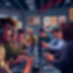 A diverse group of game developers working on RPG Maker projects, showcasing creativity and collaboration.