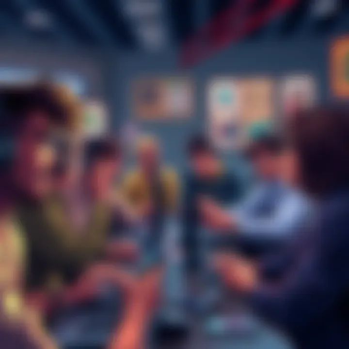 A diverse group of game developers working on RPG Maker projects, showcasing creativity and collaboration.