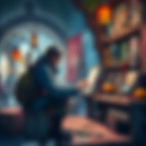 A player creating a quest in a vibrant RPG environment with trade items and interactive elements.