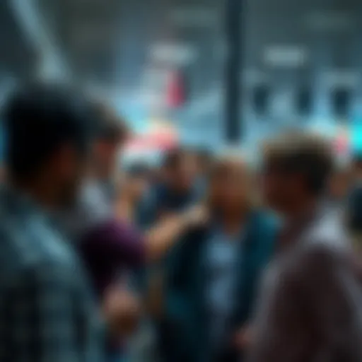 People displaying rudeness in public A group of people arguing in a public space, showing signs of frustration and unkind behaviors