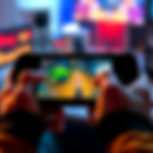 Running Godot Games on Linux Handhelds A person playing Godot games on a Linux handheld device, showcasing the game interface on the screen and hands gripping the console.