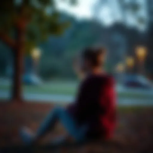 A teenage girl sitting alone in a park, looking upset and lost in thought, symbolizing the emotional impact of the under 18 ban.