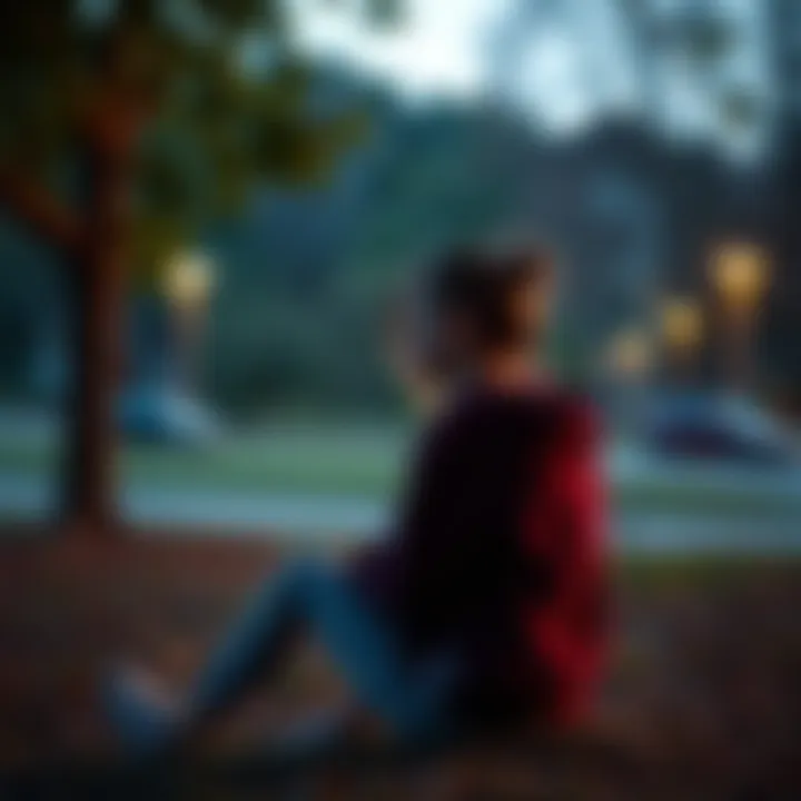 A teenage girl sitting alone in a park, looking upset and lost in thought, symbolizing the emotional impact of the under 18 ban.