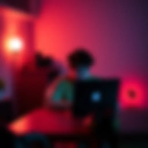 A sad teenager sitting alone at a desk with a laptop, looking distressed while reading on the screen. The room is dimly lit, reflecting a serious mood.