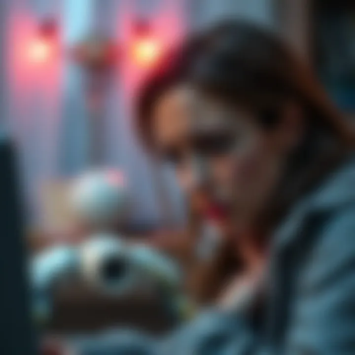 A woman looking distressed during a therapy session with AI technology in front of her, conveying feelings of sadness and hopelessness.