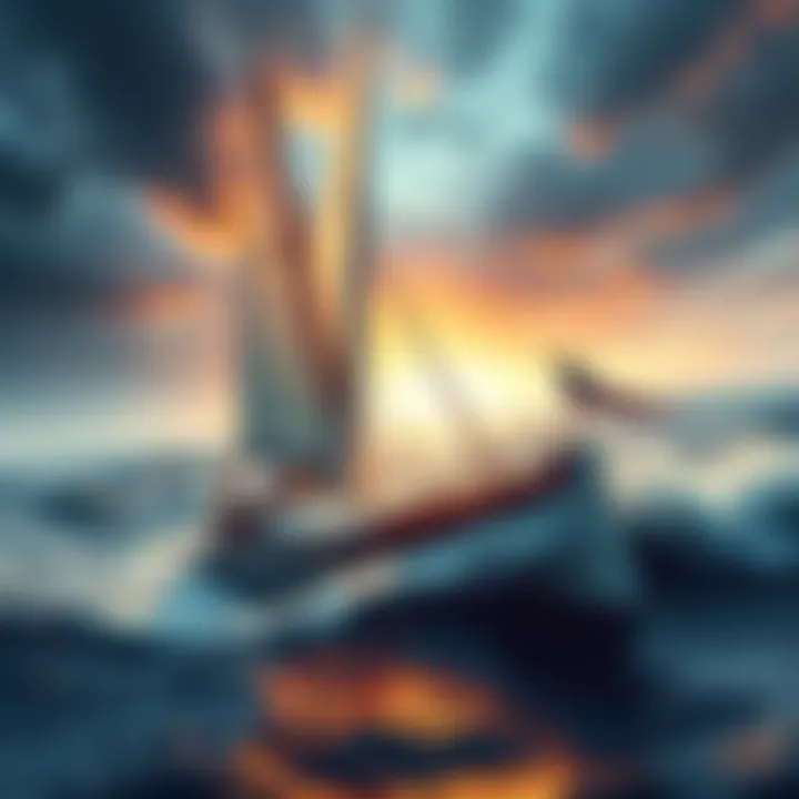 A boat sailing on a turbulent sea, representing overcoming obstacles and personal growth.